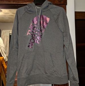Gray North Face Hoodie w/ Purple Lettering